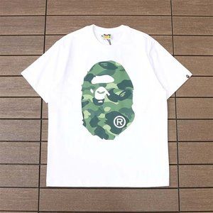 BAPE Green Camouflage Monkey Print Logo T-Shirt - White Short Sleeve